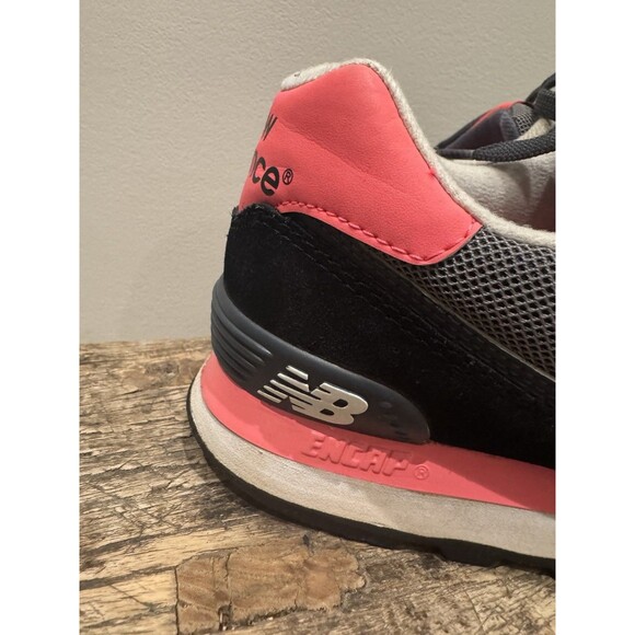 New Balance 574 Black Gray Neon Pink Suede Mens 9.5 Womens 11 VGUC Sneaker Encap - Picture 6 of 13